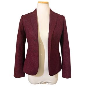 Boden Burgundy and Navy Herringbone Wool Tweed Blazer Jacket